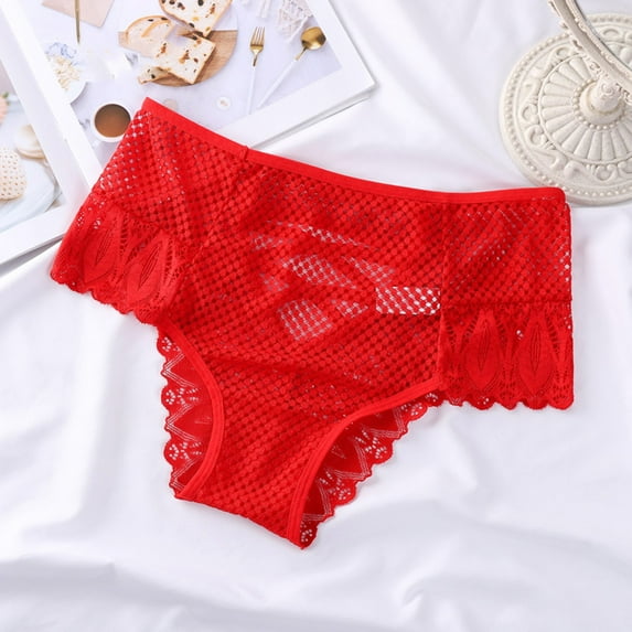 HongQid Sexy Cheeky Panties for Women Lace Criss Cross Bikini Underwear Red XL