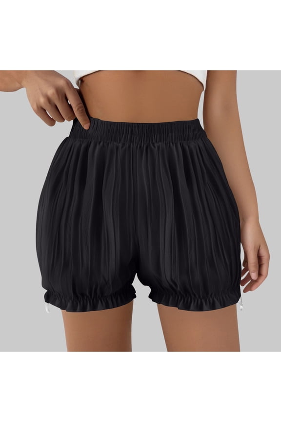 Soft Lounge Shorts for Women Elastic Waist Ruffled Bloomers Casual Sleepwear Lightweight Cozy Pajama Bottom Black XL