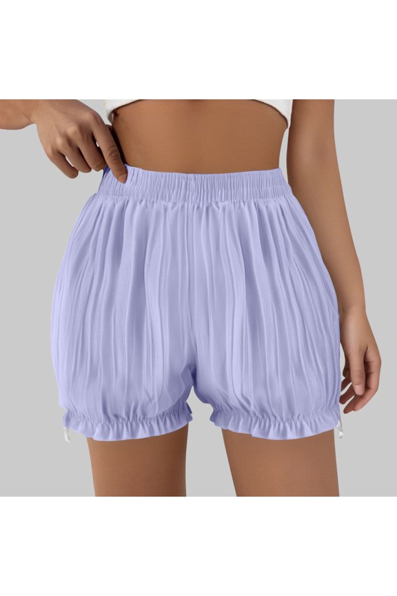 Soft Lounge Shorts for Women Elastic Waist Ruffled Bloomers Casual Sleepwear Lightweight Cozy Pajama Bottom Purple L