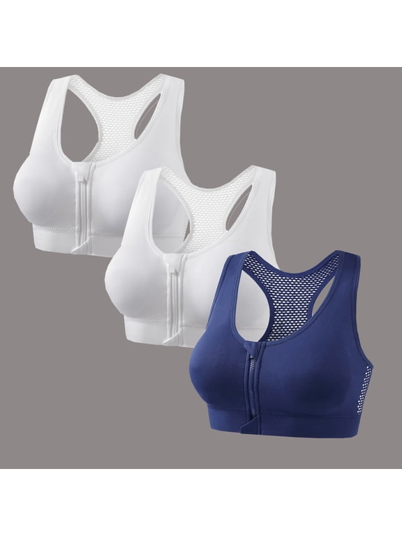 Sports Bras for Women Zip Front Closure Yoga Bra Seamless Wirefree Padded High Impact Running Gym Workout Bras 3PCS