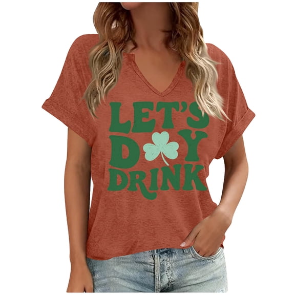 HongQid St Patricks Day Shirt Women V Neck Funny St Paddys Day T-Shirt Irish Graphic Short Sleeve Tee