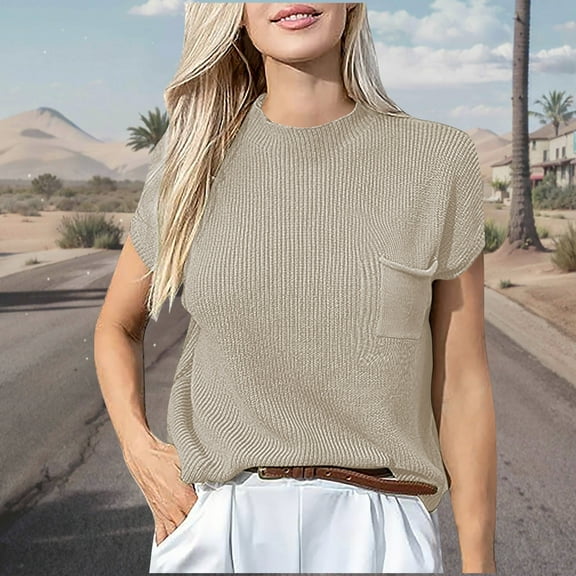 HongQid Summer Fall Short Sleeve Sweater for Women Casual Sweater Vest Cotton Knit Pullover Tank Tops Fashion Clothing