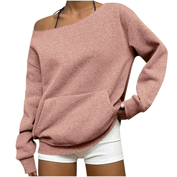 HongQid Sweatshirt for Women Off The Shoulder Tops Long Sleeve Sweatshirts Oversized Sweaters Pullover