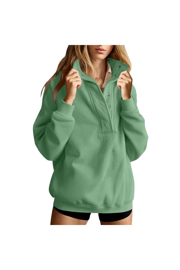 Sweatshirt for Women Oversized Button Solid Color Long Sleeve Button Collared Pullover Sweatshirts