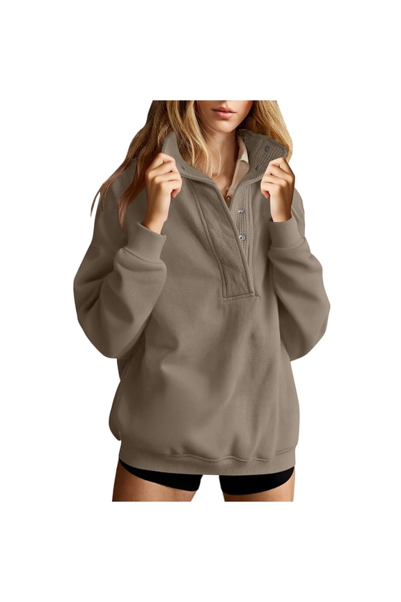 Sweatshirt for Women Oversized Button Solid Color Long Sleeve Button Collared Pullover Sweatshirts