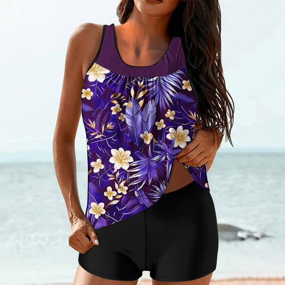 HongQid Tankini Swimsuits for Women Plus Size Swimwear Tummy Control Two Piece Bathing Suits