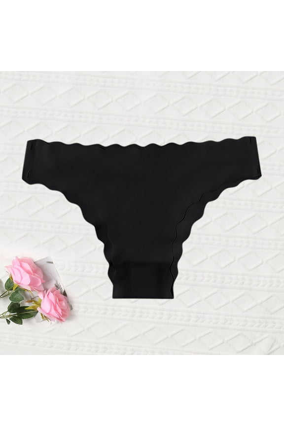 Thong for Women, Seamless No Show Lace Bikini Underwear, Ladies Breathable Comfort Panties Soft Laser Cut Undies Black L