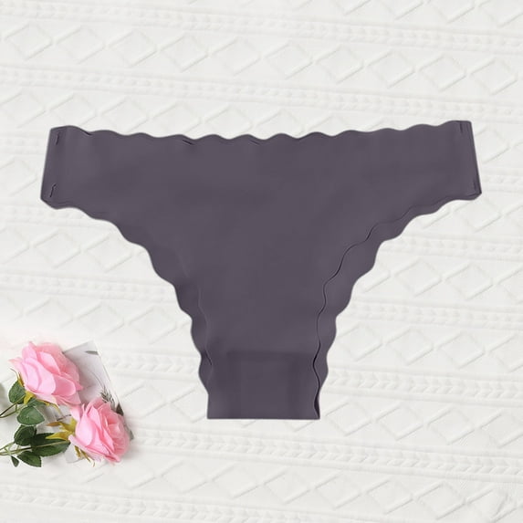 HongQid Thong for Women, Seamless No Show Lace Bikini Underwear, Ladies Breathable Comfort Panties Soft Laser Cut Undies Gray L