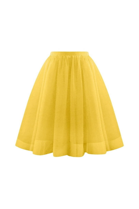 Tulle Skirts for Women Midi Long Fairy Skirt Tutu A-Line Mesh Layered High Elastic Waist Skirts