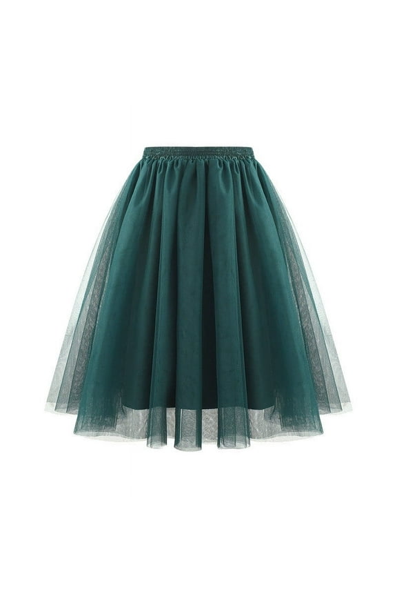 Tulle Skirts for Women Midi Long Fairy Skirt Tutu A-Line Mesh Layered High Elastic Waist Skirts