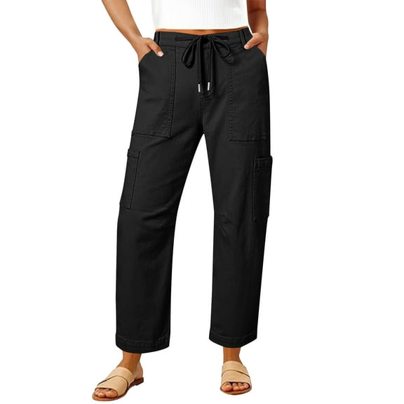 HongQid Twill Cargo Pants for Women Casual High Waisted Straight Wide Leg Pants Loose Cargo Pants with Pockets