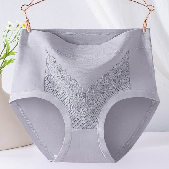 HongQid Underwear for Women Cotton High Waist Panties Full Coverage Briefs Soft Strech Ladies Breathable Panties Silver 3XL