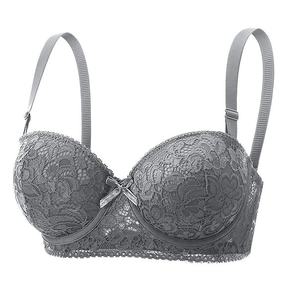 HongQid Underwire Bra Lace Push-Up Everyday Unlined Bras for Women Dark Gray M