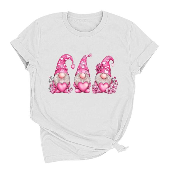 HongQid Valentines Women's T Shirts Summer Tops Simple Heart Graphic Shirts Short Sleeve Vacation Casual Blouse Tee