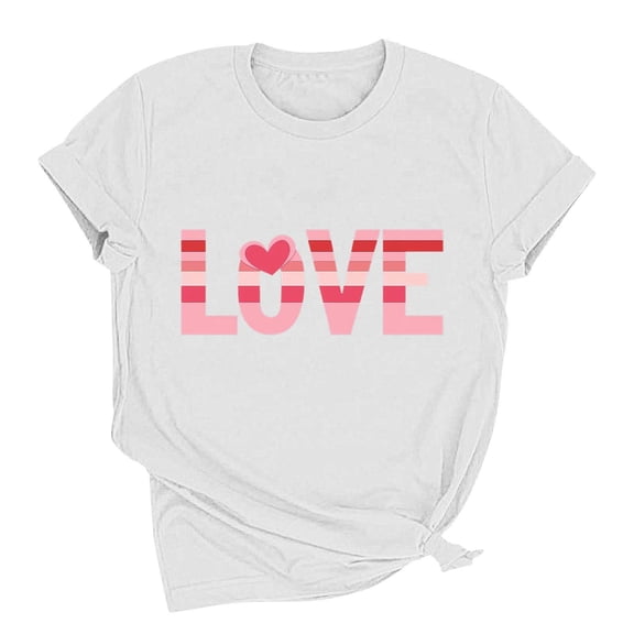 HongQid Valentines Women's T Shirts Summer Tops Simple Heart Graphic Shirts Short Sleeve Vacation Casual Blouse Tee