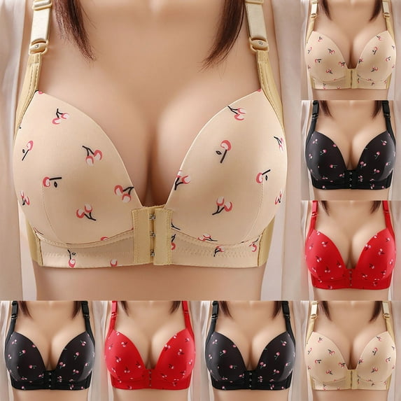 HongQid Wireless Bras for Women No Underwire with Support - Seamless Bralettes Everyday Comfort Front Closure Bra