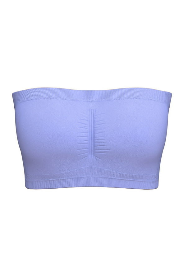 Women Bandeau Bra Tube Top Cleavage Cover Elastic Strapless with Sponge Pad No Underwire Bra for Daily Favor Light Blue XL