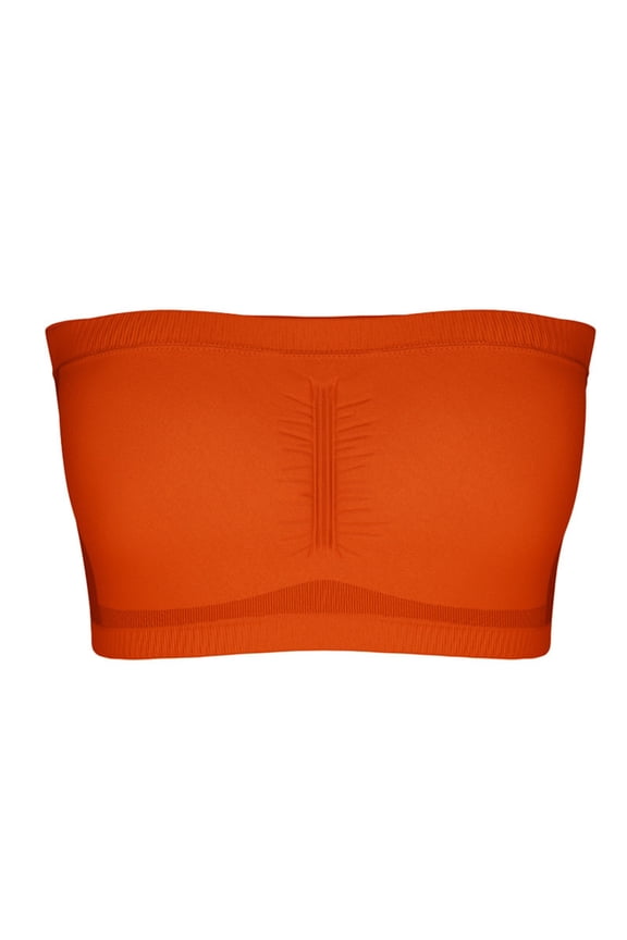 Women Bandeau Bra Tube Top Cleavage Cover Elastic Strapless with Sponge Pad No Underwire Bra for Daily Favor Orange S