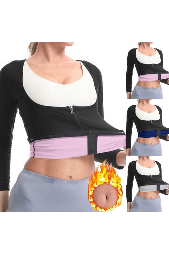 Women Body Shaper Long Sleeve Sweat Zipper Front Enhancing Top Waist Trimming Compression Shirt for Workout Daily Use