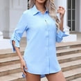 thumbnail image 1 of HongQid Women Button Down Shirts 3/4 Sleeve Basic Business Dress Shirt Classic V Neck Button Up Work Blouse Tops, 1 of 9