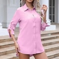 thumbnail image 1 of HongQid Women Button Down Shirts 3/4 Sleeve Basic Business Dress Shirt Classic V Neck Button Up Work Blouse Tops, 1 of 9