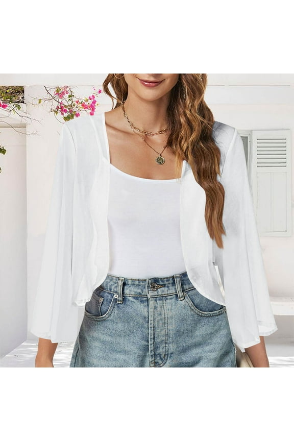 Women Cardigan Mesh Long Sleeves Open Front Lightweight Cardigans Ruffles Lightweight