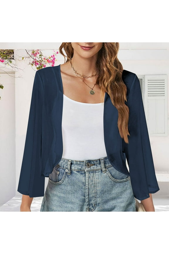 Women Cardigan Mesh Long Sleeves Open Front Lightweight Cardigans Ruffles Lightweight