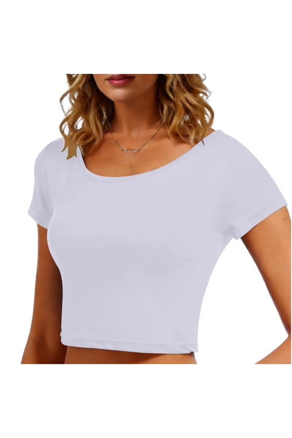 Women Crewneck Short Sleeve Mini Crop Tops Summer Y2K Slim Fit Cotton T-Shirts