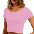 thumbnail image 1 of HongQid Women Crewneck Short Sleeve Mini Crop Tops Summer Y2K Slim Fit Cotton T-Shirts, 1 of 5