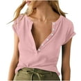 thumbnail image 1 of HongQid Women Deep V Neck Low Cut Tops Casual Ribbed Knit Henley T-Shirts Summer Short Sleeve Tees, 1 of 6