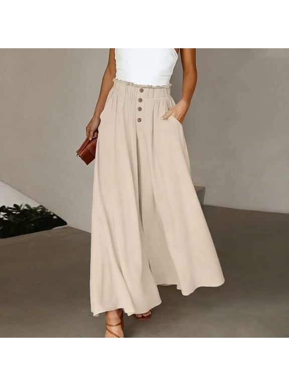 Women Fashion Solid Casual Trousers Button Pants Long Pants With Pockets