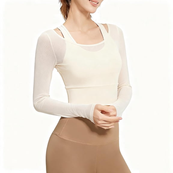 HongQid Women Fitness Tops Long Sleeve Cropped Crew Neck Basic Shirts for Yoga Pilates Going Out Blouse