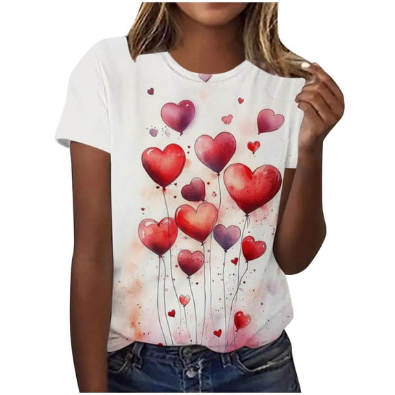 HongQid Women Graphic Funny Cute T Shirts Tee Casual Summer Crewneck T Shirt Valentines(Gift Ideas)