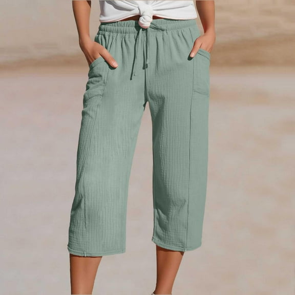 HongQid Women Linen Shorts Casual Knee Length Shorts Summer Beach Lightweight Capri Pants