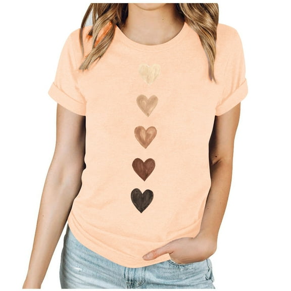 HongQid Women Love Heart Graphic Funny Cute T Shirts Tee Casual Summer T Shirt Valentines(Gift Ideas)