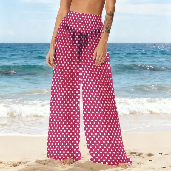 HongQid Women See Through Mesh Flare Cover up Pants Swimsuit Bikini Bottom Elastic Waist Chiffon Wide Leg Palazzo Trousers