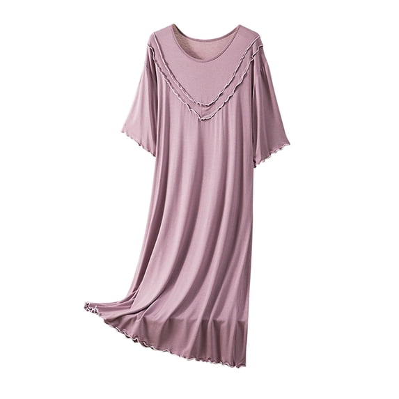 HongQid Women Short Sleeve Long Nightgown Soft Modal Cotton Sleepwear Maxi Nightshirts Loungewear Purple L