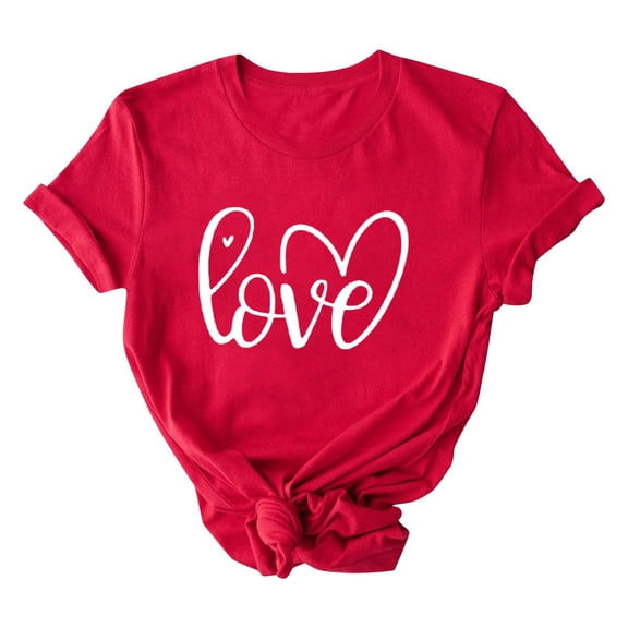 HongQid Women Short Sleeve Love Heart Graphic Funny Cute T Shirts Tee Casual Summer Tops Red Valentines(Gift Ideas)