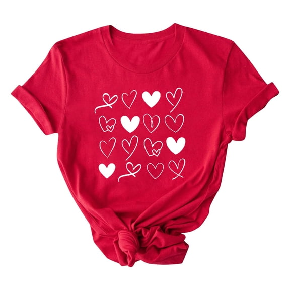 HongQid Women Short Sleeve Love Heart Graphic Funny Cute T Shirts Tee Casual Summer Tops Red Valentines(Gift Ideas)