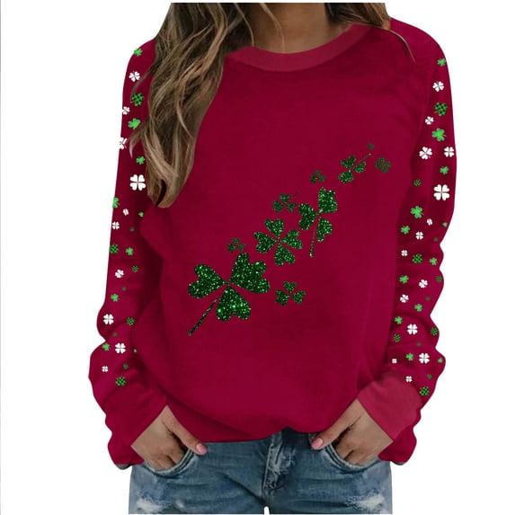 HongQid Women St. Patrick's Day Crewneck Sweatshirts Graphic Shirts Casual Long Sleeve Pullover Tee Tops