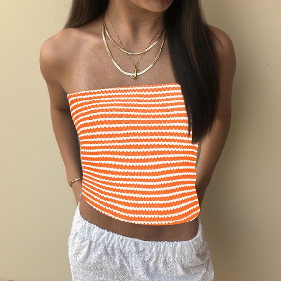 HongQid Women Strapless Striped Bandeau Tube Tops Y2K Aesthetic Sleeveless Backless Crop Tank Going Out Summer