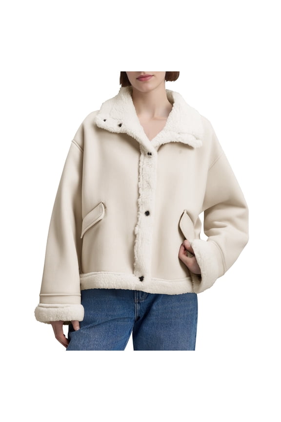 Women Thick Sherpa Lined Faux Suede Jacket Leather Coat Shearling Fleece Moto Jacket Biker Winter Overcoat