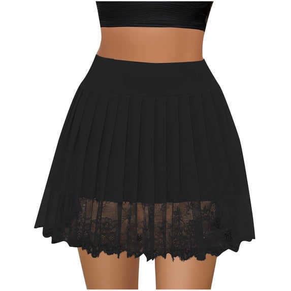 HongQid Women Y2k Mini Skirt Fairy Mesh Pleated Mid Low Rise Ruffle Half Slip Skirt Layered Flowy Short Skirt Streetwear