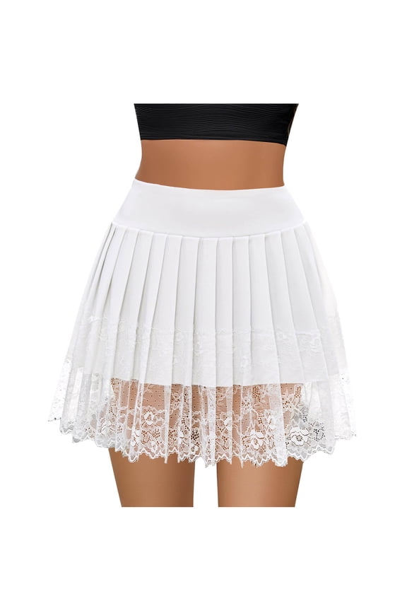 Women Y2k Mini Skirt Fairy Mesh Pleated Mid Low Rise Ruffle Half Slip Skirt Layered Flowy Short Skirt Streetwear