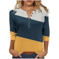 thumbnail image 1 of HongQid Women's 3/4 Length Sleeve Tops Crew Neck Blouses Shirts Dressy Casual Button Down Summer T Shirts, 1 of 5