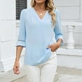 thumbnail image 1 of HongQid Women's 3/4 Sleeve Tops Dressy Casual Pleated V Neck Business Work Blouses Office Shirts, 1 of 9