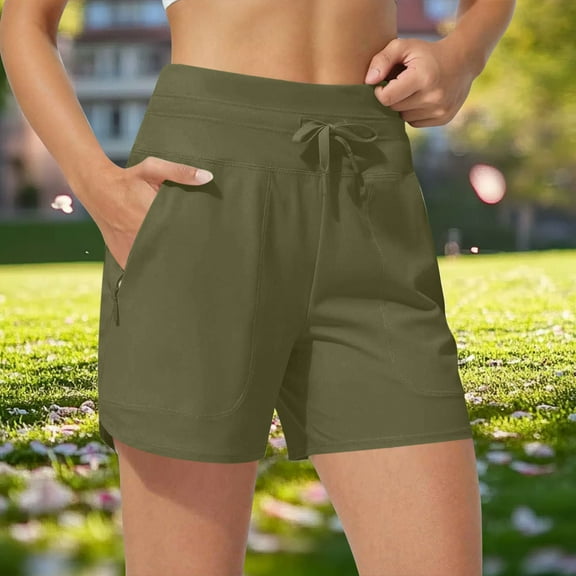 HongQid Women's Athletic Running Shorts Lightweight Gym Sweat Shorts with Zipper Pockets