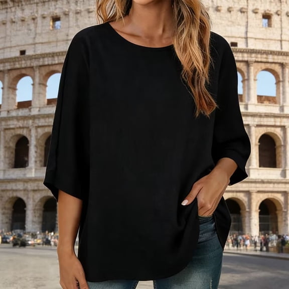 HongQid Women's Backless T Shirt Oversized Solid Short Sleeve Tees Batwing Sleeve Summer Casual Tops