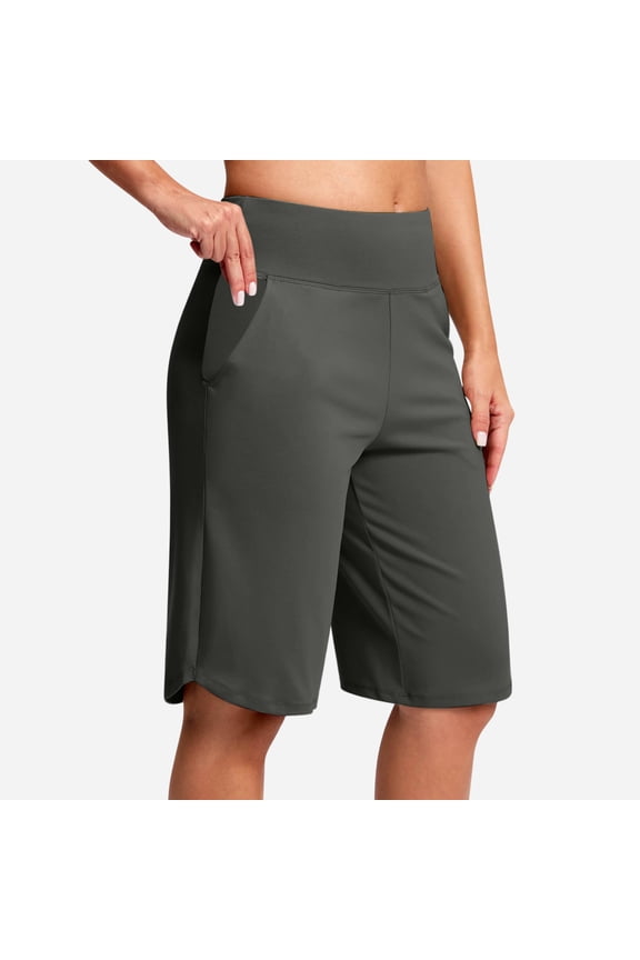 Women's Bermuda Long Shorts Knee Length with Pockets High Waisted Shorts for Women Lounge Walking Athletic