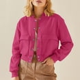 thumbnail image 1 of HongQid Women's Bomber Jackets Winter Trendy Varsity Jackets Shackets Button Down Cropped Coats with Pockets, 1 of 9